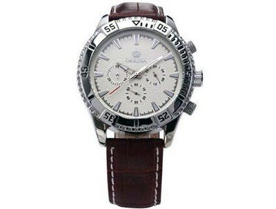 ORKINA Ran Second Six-pin Male Table Personalized Business Casual Leather With Brown Flour