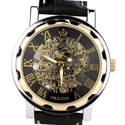 Orkina Rose Gold Tourbillion Mechanical Dial Leather Band Wrist KC023-LGR