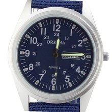 Orkina Royal Blue Dial Quartz Date Day Nylon Fabric Band Wrist P104CA-SBLU