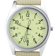 Orkina Silver Case Beige Dial Quartz Canvas Fabric Strap Fashion Wrist P104-SBE