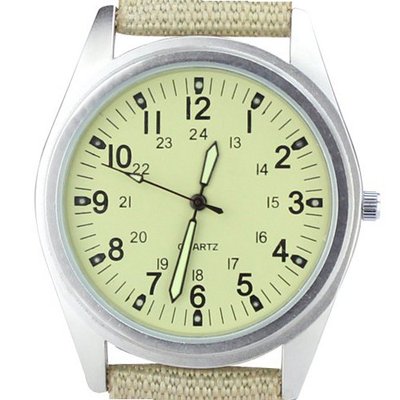 Orkina Silver Case Beige Dial Quartz Canvas Fabric Strap Fashion Wrist P104-SBE