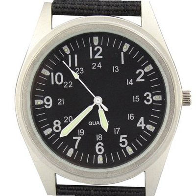 Orkina Silver Case Black Dial Quartz Canvas Fabric Band Fashion Wrist P104-SBLK