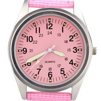 Orkina Silver Case Pink Dial Quartz Nylon Fabric Band Fashion Wrist P104-SP