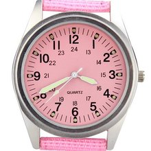 Orkina Silver Case Pink Dial Quartz Nylon Fabric Band Fashion Wrist P104-SP