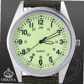 Orkina Silver Case White Dial Quartz Nylon Fabric Strap Fashion Wrist