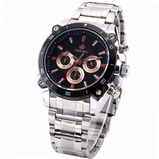 Orkina Stop 24Hrs Silver Tone Stainless Steel Sport Quartz Wrist ORK075