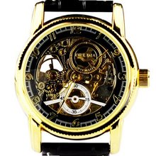 Orkina Transparent Tourbillon Mechanical Dial Black Leather Strap Wrist MG016BB