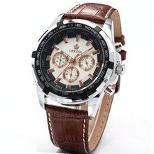 Orkina White Dial 24Hrs Stop Sport Coffee Leather Quartz Wrist ORK066