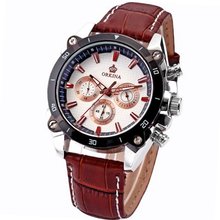 Orkina White Dial 6 Hands Coffee Strap Sport Quartz Wrist Gift ORK079