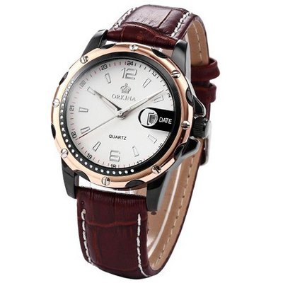 Orkina White Dial Coffee Leather Date Sport Quartz Wrist Gift ORK049