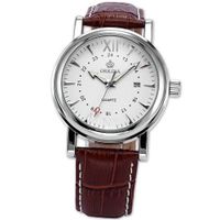 Orkina White Dial Coffee Leather Sport Date Quartz Wrist ORK107