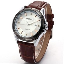 Orkina White Dial Date Brown Leather Sport Quartz Wrist Gift ORK080