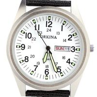 Orkina White Dial Quartz Nylon Date Day Fabric Band Wrist P104CA-SW