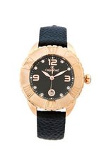 Oskar Emil Celine Rose Gold Ip Plated Quartz for Ladies with Crystals Black Dial Analogue Display and Black Leather Strap Celine RG