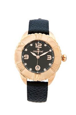 Oskar Emil Celine Rose Gold Ip Plated Quartz for Ladies with Crystals Black Dial Analogue Display and Black Leather Strap Celine RG