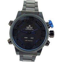 Oskar Emil Gents Focus Blue Digital-Analogue LED Gun Metal Stainless Steel
