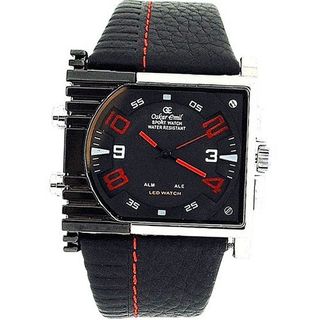 Oskar Emil Gents Scorpio Red Digital-Analogue LED Black Leather Strap