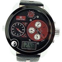 Oskar Emil Gents Spiral Bordeaux Digital-Analogue LED Black Leather Strap