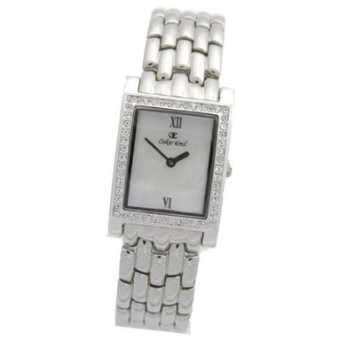 Oskar Emil Perugia Stainless Steel Gents Crystal Set Mother of Pearl Dress