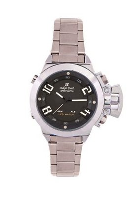 Oskar Emil Sigma Black Sports Quartz for  with Black Dial Analogue - Digital Display and Silver Stainless Steel Bracelet Sigma Black
