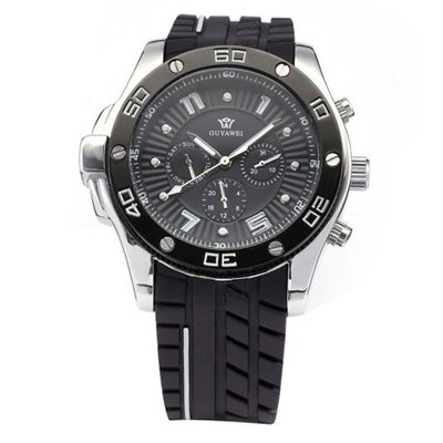 AMPM24 6 Hands Automatic Mechanical Date Day Black Rubber Sport Wrist PMW063