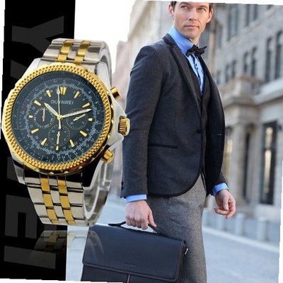 Designed For Successful  built Leisure Sports Stainless Steel Quartz Pointer Display WOU1033 Black Color