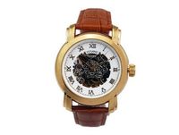Ouyawei Bezel es Brown Leather Band Round Hollow White Dial Golden Water-Proof Mechanical es