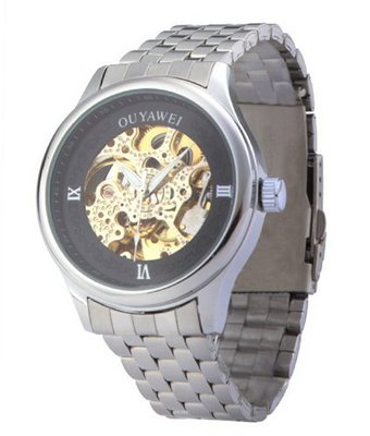 Ouyawei Black And Gold Dial Stainless Steal Strap Mechanical es