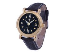 Ouyawei Black Dial Black Leather Strap Golden Round Mechanical es