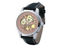 Ouyawei Black Leather Band Round Hollow Pink Dial Silver Shell es Water-Proof Mechanical es