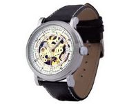 Ouyawei Black Leather Band Silver Bezel es Water-Proof Mechanical es