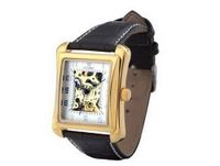 Ouyawei Black Leather Band White Dial Golden Shell Hollow es Water-Proof Mechanical Rectangle es