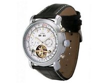 Ouyawei Buffalo Black Leather Strap Round white Dial Silver Bezel Mechanical es