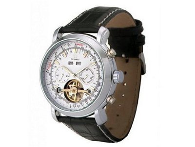 Ouyawei Buffalo Black Leather Strap Round white Dial Silver Bezel Mechanical es