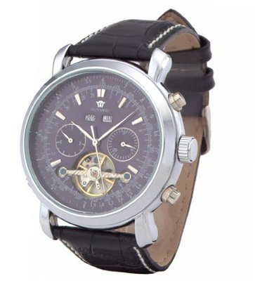 Ouyawei Buffalo Round Blue Dial Black Leather Strap Mechanical Automatic Wrist es