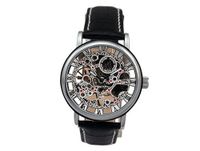 Ouyawei Business Black Leather Strap Silver Dial Mechanical es