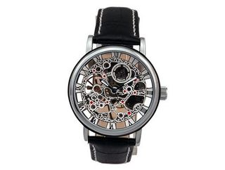 Ouyawei Business Black Leather Strap Silver Dial Mechanical es