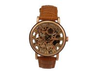Ouyawei Business Mechanical Ross Round Gold Dial Brown Leather Strap es