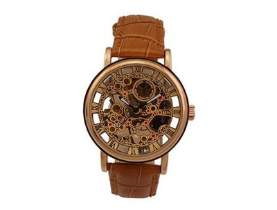 Ouyawei Business Mechanical Ross Round Gold Dial Brown Leather Strap es