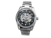 Ouyawei es Stainless Steel Silver Band Water-Proof Mechanical Round Hollow Black Dial Silver Bezel es