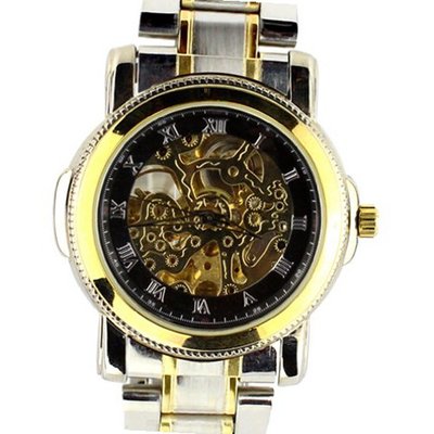 Ouyawei Gold and Silver Case Black Skeleton Mechanical Tourbillon Dial Wrist OYW-1036B