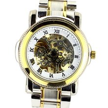 Ouyawei Gold and Silver Case Skeleton Mechanical Hand Wind Dial Wrist OYW-1036W