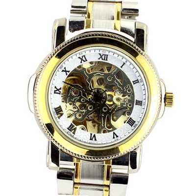 Ouyawei Gold and Silver Case Skeleton Mechanical Hand Wind Dial Wrist OYW-1036W