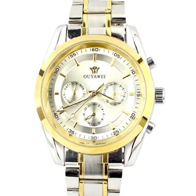 Ouyawei Gold and Silver Case White Chronograph Quartz Dial Wrist OYW-1040W