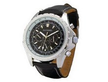 Ouyawei Leather Strap Sporty Black Dial Black Mechanical es
