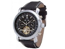 Ouyawei Mechanical Buffalo Round Black Leather Black Dial Strap es