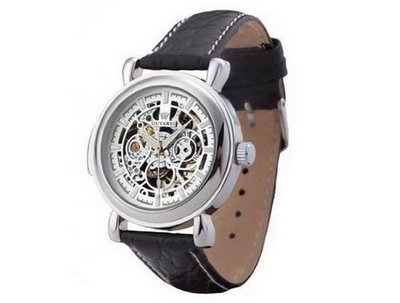 Ouyawei Mechanical es Round Black Leather Strap