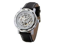 Ouyawei Pierced White Dial Black Leather Strap White Dial Mechanical es