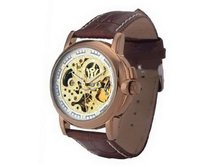 Ouyawei Rose Gold Bezel Mechanical es Luxury Leather Silver Dial