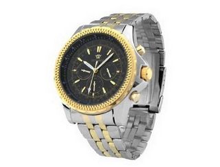 Ouyawei Round Black Dial Golden Spiral Bezel Stainless Steel es Silver Band Mechanical es